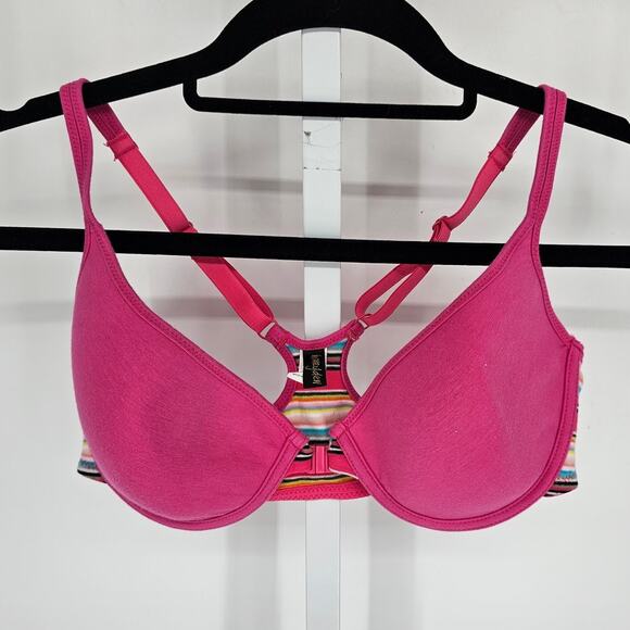 Honeydew Womens Sz 36C Front Clasp T Shirt Bra Dark Pink Striped Back - Picture 1 of 4